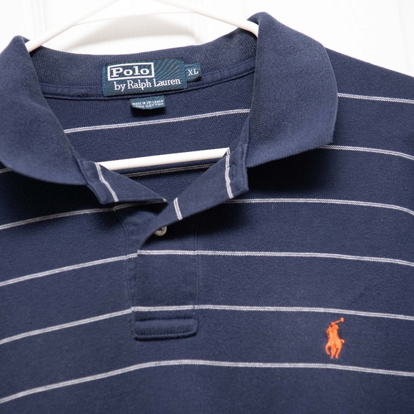 Ralph Lauren short sleeve navy blue polo with white stripes men's size XL - Picture 1 of 3